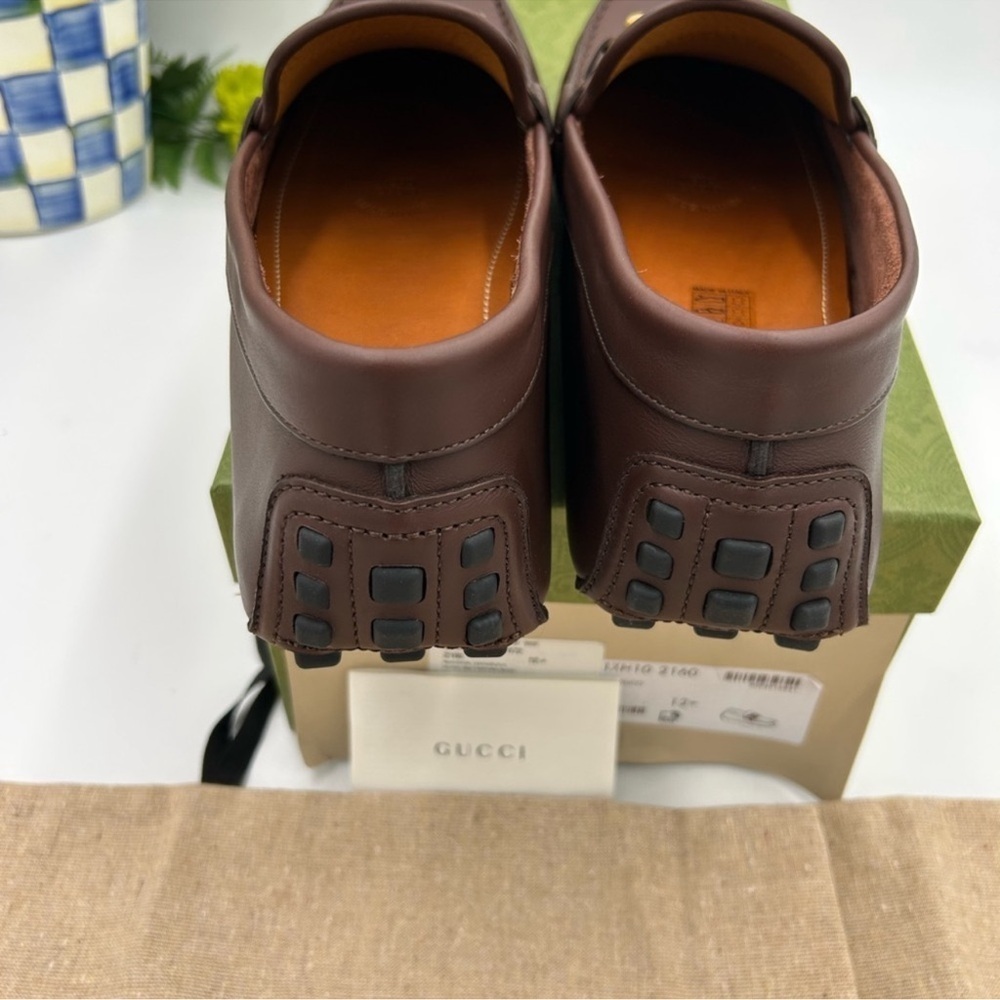 Men’s Gucci Ayrton web striped leather loafers size 12.5 fits 13 US made Italy - Picture 8 of 11
